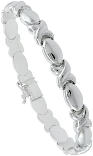 Sterling Silver Stampato XOXO Link Hugs & Kisses Necklace or Bracelet, 9/32 in. (7.5mm) Wide