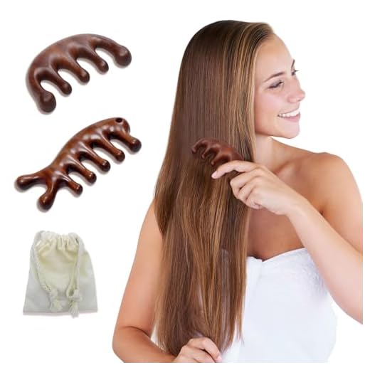 2 Pack Wooden Scalp Massage Comb, Sandalwood Scalp Massager Wood, Head Massage Gua Sha Brush for Women Men Hair Growth