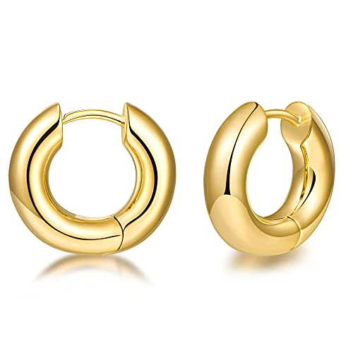 LILIE&WHITE Oorbellen voor dames, dikke gouden creolen, hypoallergeen, minimalistisch modesieraden, cadeau, geschikt voor dagelijks gebruik, Messing, Geen edelsteen