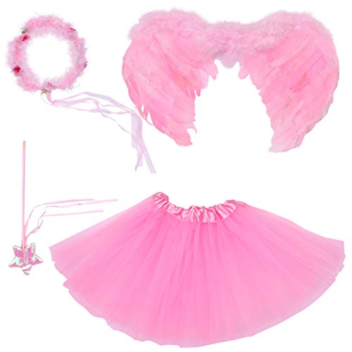 KESYOO Trajes de Asa de Anjo Asas de Cisne Flor Headpiece Varinha de Fada Tutu Saia Conjunto de Traj