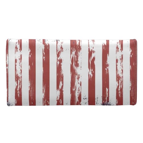 Image of AFPANQZ Womens Wallets, Leather Trifold Multi Card Holder Slots Wallet, American Stripe Elegant Clutch Phone Holder Zip Inner Pocket Multi-Cards Slots Large Travel Wallet