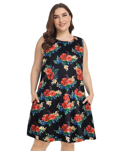 Image of elescat Plus Size Summer Dresses for Women Sleeveless Pockets Beach Tshirt Tank Sundress 2026