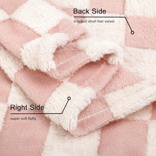 Image of HOMRITAR Pink Checkerboard Baby Blanket for Boys Girls Fluffy Fleece | Soft Plush Warm Throw Blanket for Infant Toddler Shower Gift Nursery Crib Bed Stroller All Season 30 x 40 Inch