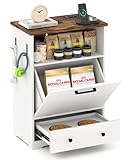 BREEZEHEAT Dog Feeding Station-Dog Food Storage Cabinet w/Charging Station, Hidden Storage Organizer with Drawers, Hangers, 2 Raised Dog Bowls for Feeding & Watering Supplies, White