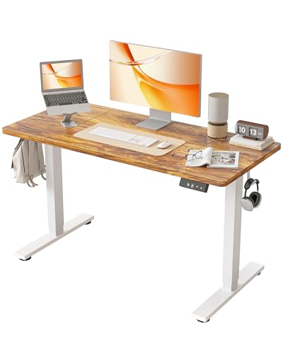 BEXEVUE Escritorio eléctrico Ajustable 120×60 cm, Mesa ergonómica con 2 memorias, Estable y silenciosa para Oficina, Color Roble Envejecido Claro