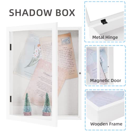 Image of Muzilife 11x14 Shadow Box Picture Frame - 2.16 inch Interior Deep Wood & Glass Display Case Ready to Hang Memory Box Baby Sports Memorabilia, Wedding, Tickets, and Photos (White)