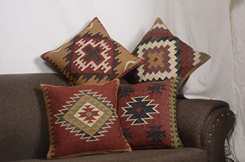 Chouhan Rugs Juego de 4 fundas de cojín Kilim de yute Cover