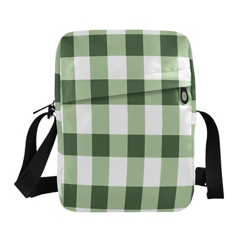 KLL Green White Checkered Plaid messenger bag for women crossbody Vegan Leather Shoulder Bag For Woman Travel Handbag For Travel