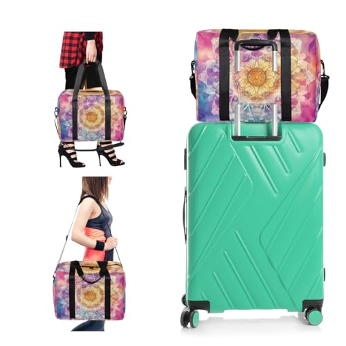 Watercolor Mandala Flower Travel Duffel Bag for Men Women Colorful Boho Sports Gym Bag Waterproof Weekender Overnight Bags Foldable Carry on Backpack for Swim Yoga Fitness Workout4