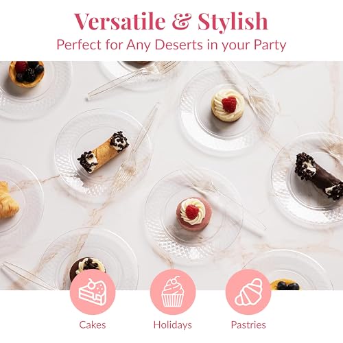 Prestee 100 Clear Plastic Plates, 6.25 Inches Clear Plastic Dessert Plates, Round Party Appetizer Plates Disposable thumb #3
