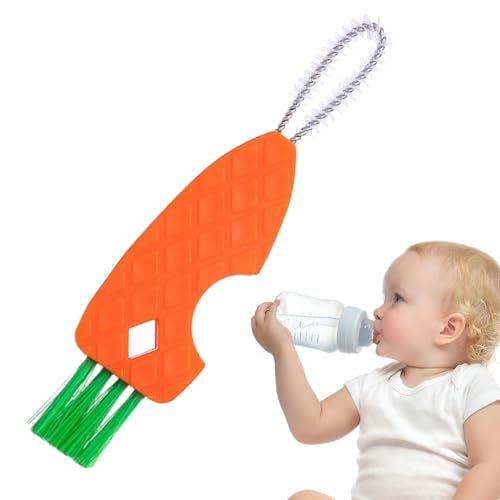 Chaies Cepillo para biberones de lactancia, 3 en 1, bonito cepillo de limpieza en forma de zanahoria, cepillos de limpieza para vasos, botellas de agua, tetinas y botellas de lactancia