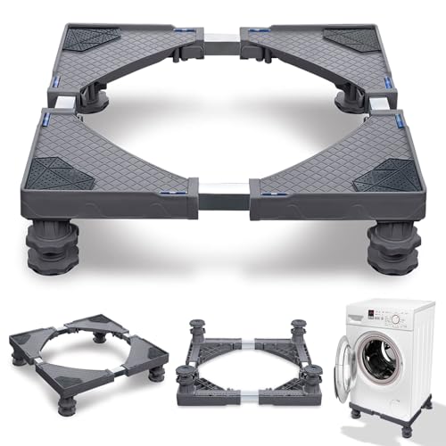 LILIIN Waschmaschine Sockel Untergestell Stabil mit 4 Füßen, Verstellbare Waschmaschinensockel mit Rutschfester Stoßdämpfungsfunktion (Breite 45-75 cm) Bärenlast max. 200kg