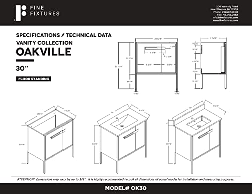 Fine Fixtures Oakville 30 In. W X 18 In. D X 33 In. H Bathroom Vanity In Black Coal Oak With White Ceramic Sink - Satin Brass Hardware #TOP7