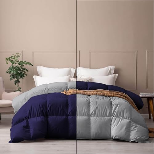Image of PURE ECO Reversible Comforter Double Bed Size - Soft Microfiber 300 GSM Comforter for Winter - Soft & Luxury Design Duvet /Blanket Double Bed (90 inchX100 inch) - Navy Blue /Silver Grey Color