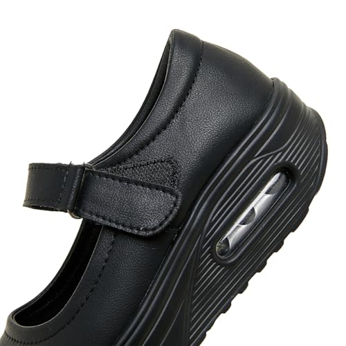 EnllerviiD Women Mary Jane Shoes Buckle Air-Cushion Casual Chunky Heel Round Toe Uniform Dress Platform Wedge Shoes Comfort Pumps Walking Shoes2