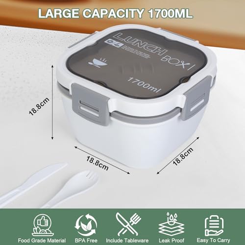 Cozary 1700Ml Portapranzo Bento Con Divisorio E Contenitore Per Salse, Lunch Box, Portamerenda, Scatola Pranzo Ermetica Con Posate, Per Microonde, Ufficio Scolastiche Picnic - 2