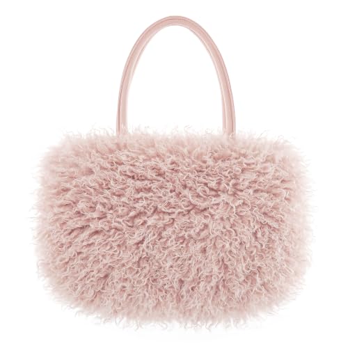 Image of Women's Fuzzy Tote Bag Curly Handbag Furry Shoulder Bag Large Plush Top Handle Purses Winter
