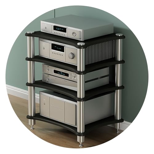 HiFi Audio Rack Schrank mit stoßdämpfenden Füßen, Massivholzregal für Streaming-Geräte, Verstärker, Lautsprecher und Medienspeicher