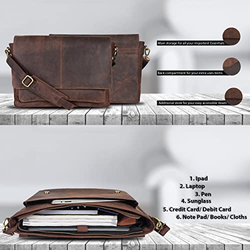 Handmade Leather Messenger Bag Laptop Briefcase Adjustable Shoulder Bag for Men & Women - Thumbnail 3