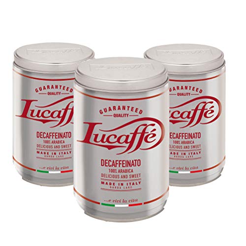 LUCAFFÈ Café descafeinado, granos de café 100% Arábica, 3 latas de 250 gr. en acero ahorra aroma, café descafeinado…