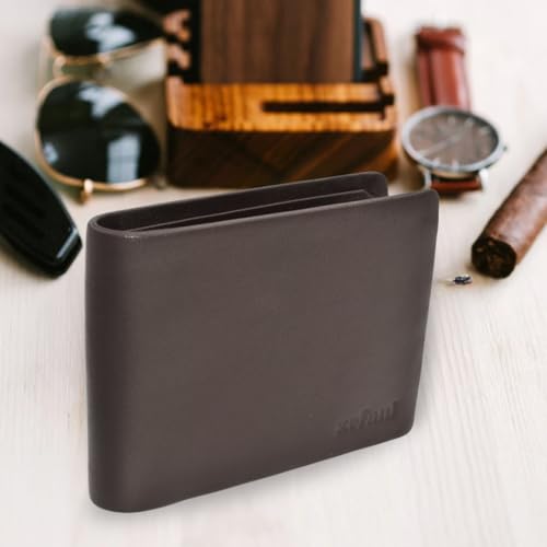 Image of Genuine Leather Bi-Fold Wallet (Brown) for Men | 3 Card Slots, 2 Hidden Pockets, 3 Notes Compartments and 1 Coin Compartment | Non-Stitched, Seamless Design, Stylish and Durable