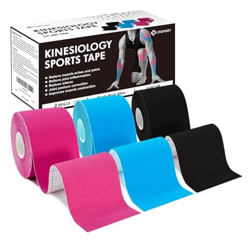 Ceeport Kinesiotapes - 5cm x 5m 3 Rollen Kinesiologie Tape Kinesio Tape und Tape Sport für Knie-, Schulter-, Knöchel-, Plantar-, Gelenk- und Körperstützung | flexibel, wasserdicht & hypoallergen