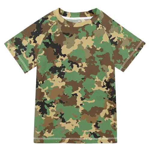 Camisa de natación para niños, camuflaje verde, manga corta, UPF+ 50, camisa de sol para niños, camisas de agua SPF, Camuflaje Verde, 3 años