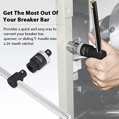 Image of FIRSTINFO 1 /2 inch Drive Ratcheting Breaker Bar Adapter | Converts Breaker Bar or Sliding T-Handle into 24T Reversible Ratchet, Anodized Switch Collar, F32232D