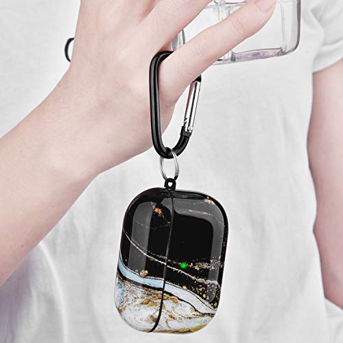 Qingqing Airpods Pro Case, Cute Marble Airpod Pro Protective Hard Case Cover Shockproof Women Girls Men With Keychain For Apple Airpods Pro Charging Case (Black Gold Wave) #TOP6