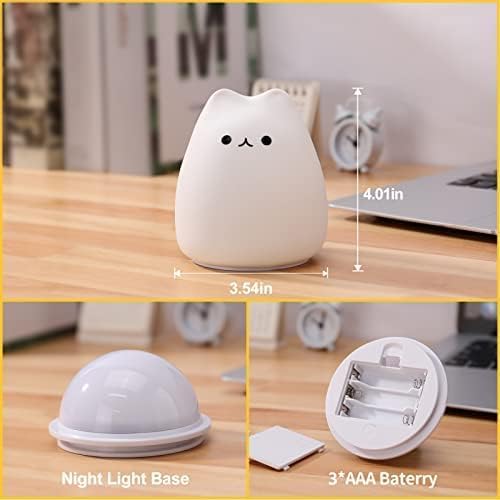 ZKLiLi ZKLiLi Cute Cat Lamp, Night Light for Girls Bedroom, Kitty Lamp Birthday Gifts for Kids Baby Toddler Teen Portable Silicone Kawaii Nightlight Nursery Room Decor (Battery Cat) photo 2