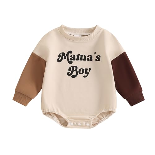 Image of Bonangber Newborn Baby Boy Clothes Long Sleeve Sweatshirt Bubble Romper 0 3 6 12 18 Months Mamas Boy Baby Fall Winter Clothes