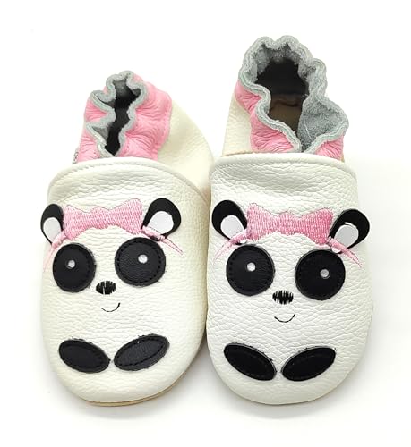 Lepeppe - Pantofoline Babbucce In Pelle Soft Sole - Suola Antiscivolo - Primi Passi -Tante Fantasie (Panda, Sistema Taglie Calzature Eu, Bimbo (0-5 Anni), Numero (Range), Media, 22, 23)