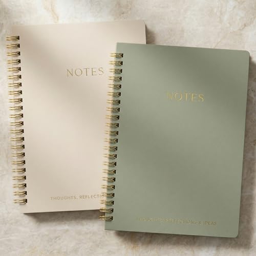 Aesthetic Spiral Notebook Set of 2 For Women and Men - Cute College Ruled 8x6 Bible Study Journal/Notebook with Pockets And Lined Pages - Perfect A5 Supplies to Stay Organized at Work or School