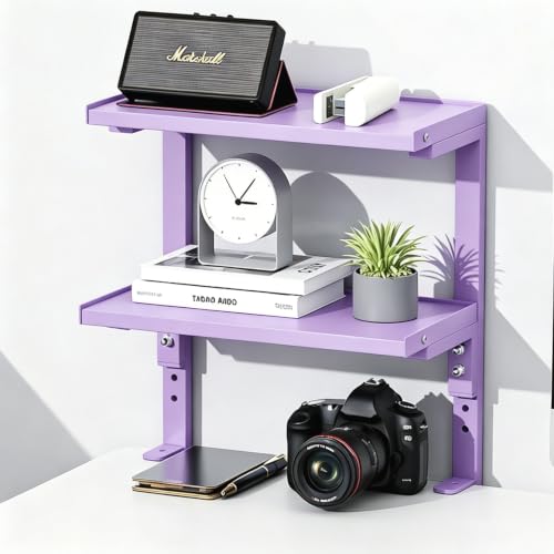 Image of 2-Tier Desk Shelf, Expandable Under Desk Storage, Clamp on Desk Shelf, Desktop Accessories for Offices, Study Rooms, and Game Rooms (Purple)