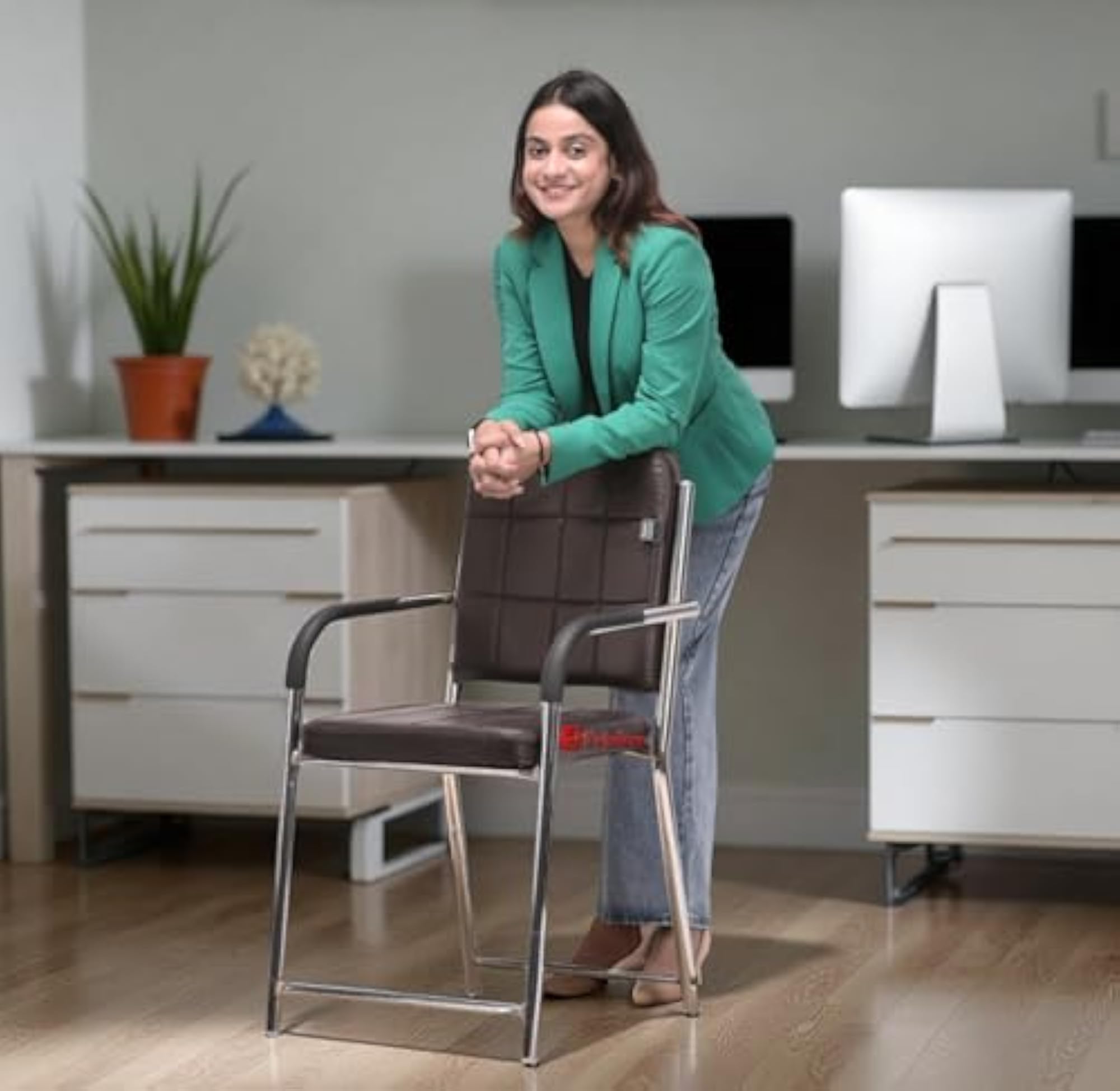 Office Visitor Chair with Arm Rest, Steel Frame Cushioned Seat