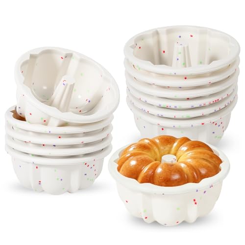 Vinino 4 Inch Silicone Fluted Tube Cake Pan with Reinforced Frame 12-Pack