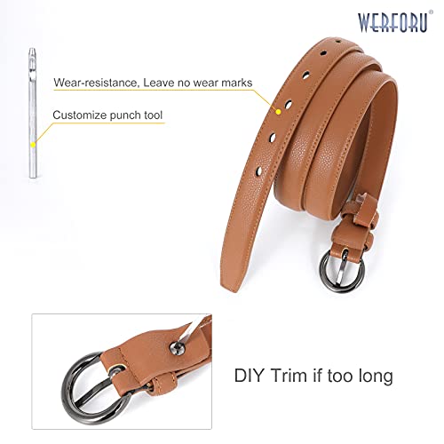 Werforu 2 Pack Women Leather Belt Waist Skinny Dress Belts Solid Pin Buckle Belt For Jeans Pants,Black+Brown,Fit Size 30-34 Inches #TOP4