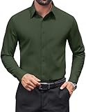 COOFANDY Mens Dress Shirts Long Sleeve Button Down Shirt Regular Fit Formal Business Shirts Army Green