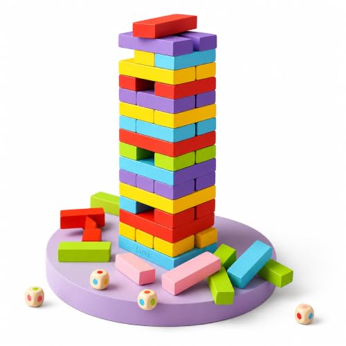 Image of Storio Toys & Games Tumbling Tower Game for Kids and Adults, Wooden Blocks with Dices Game|Stacking Game Challenging Dice Game Maths Game