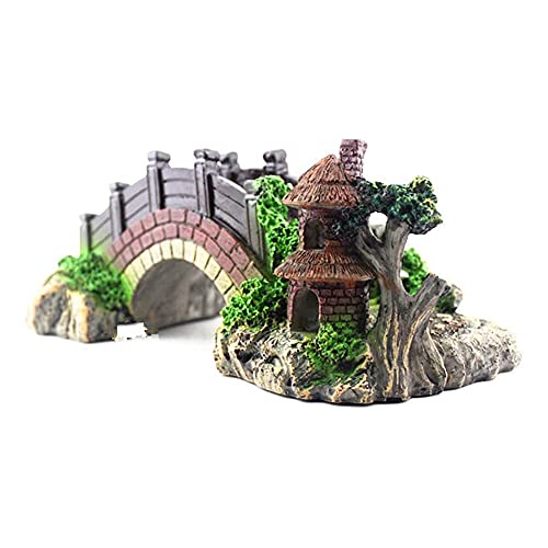 ANCLLO Fake Aquarium Water Bridge Ornament Figurine Miniature Fairy Garden Home Decor Bridge Aquarium Fish Tank Décor #3