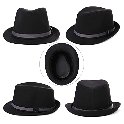 Fancet Mens Large 1920S Black Fedora Packable Manhatten Gatsby Gangster Trilby Winter Derby Jazz Dress Hat #TOP4