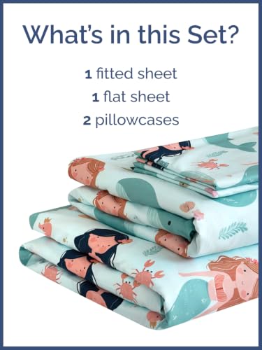 Image of Kids Full Size Mermaid Bed Sheets - 4 Piece Kids Mermaid Sheet Set - Ocean Sea Bedding - Ultra-Soft, Cute & Cozy - Breathable & Machine Washable - Underwater Bed Set for Boys, Girls, Teens & Toddlers