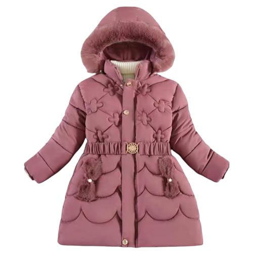 Girls Winter Coats Fleece Lined Warm Jacket Outdoor Windproof Hooded Down Jacket With Removable Fur Collar Hooded