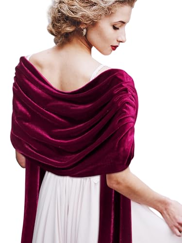 Geyoga Women Velvet Scarfs Shawls and Wraps for Evening Dresses Wedding Shawl Wraps Bridal Scarve(Burgundy)