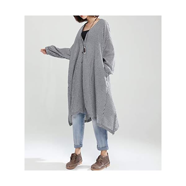 ellazhu Women Button Down Plus Size Black Plaid Long Sleeve Shirt for Women GA1505