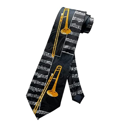 ddejhFJJ Corbata de trombón con notas de partitura de instrumentos musicales, color negro, talla única, Como se muestra en la imagen, Taille unique