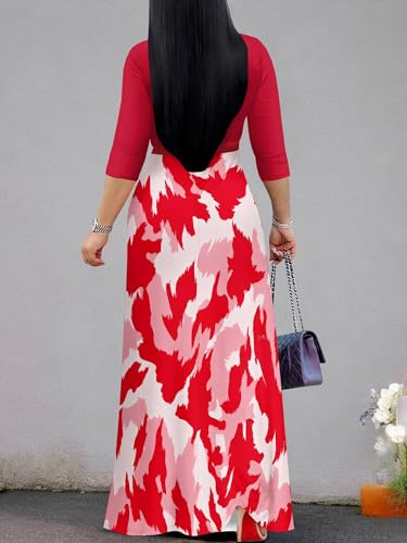 Image of PinkPatty Plus Size Dresses for Curvy Women V Neck Flowy Long Sleeves Wrap Maxi Dress Travel Vacation Outfits