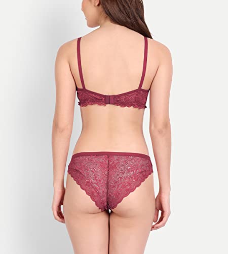 Image of FIMS - Fashion is my style Women Cotton Floral Lace Padded, Non-Wired, Full Coverage, Seamless Bra Panty Set, Multicolor, Lingerie Set