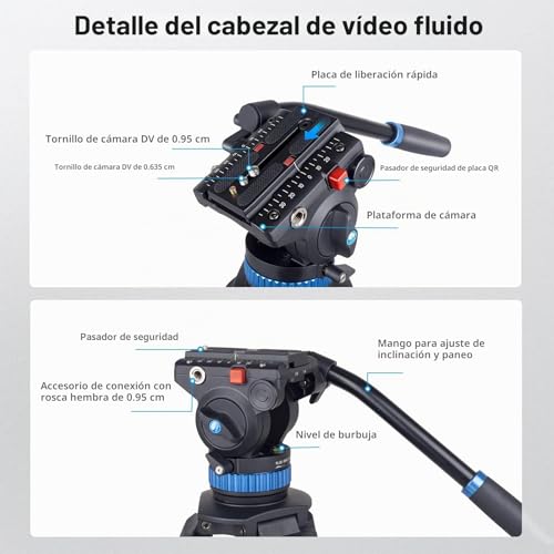Miniatura 3 de Sirui 190cm Trípode De Vídeo, 190cm Vídeo Trípode, Trípode Profesional Resistente Con Cabezal De Amortiguación De Fluido Ajustable Para Dslr, Videocámara, Cámara, Carga Máxima 10kg Am-25s