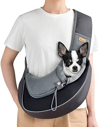 CUBY Pet Sling Carrier for Puppy Dog, Dogs Sling Carrier Breathable, Safety Front Pocket Pet Sling Carrier, Hands-Free Mesh Bag with Adjustable Shoulder Strap for Outdoor and Travel (M, Black)